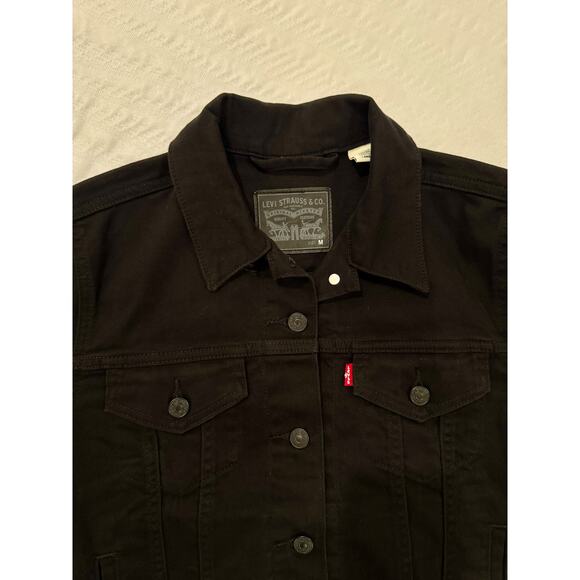 Levi’s Trucker Jacket Women’s Medium Black Denim Y2k 90s Grunge - Picture 7 of 16